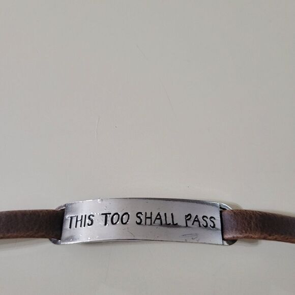 Brown Leather Bracelet This Too Shall Pass Message - Picture 4 of 9